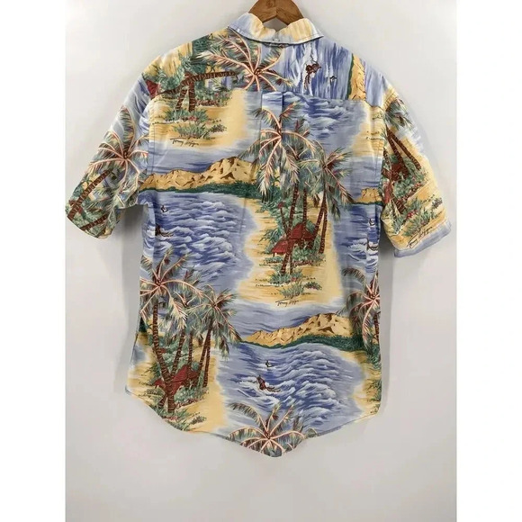 VINTAGE Tommy Hilfiger Men’s Palm Tree Hawaiian Button Front Short Sleeves LARGE - Picture 7 of 12